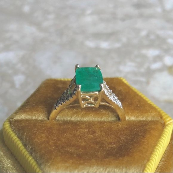 Emerald Cut Emerald Diamond Yellow Gold Ring